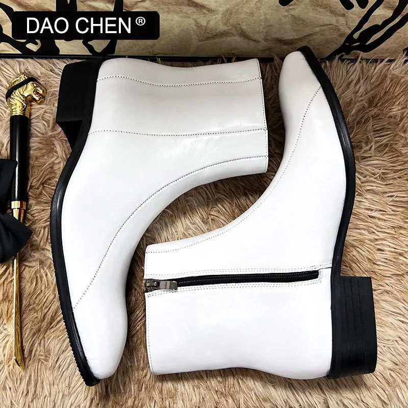 white leather dress shoe boots for men's wedding