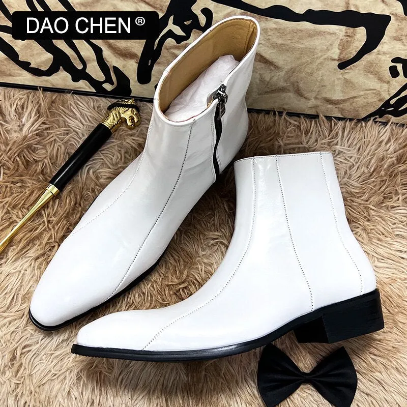 white leather dress shoe boots for men's wedding