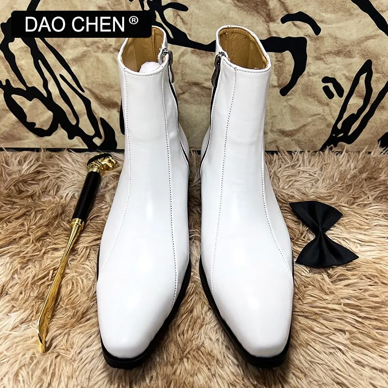 white leather dress shoe boots for men's wedding