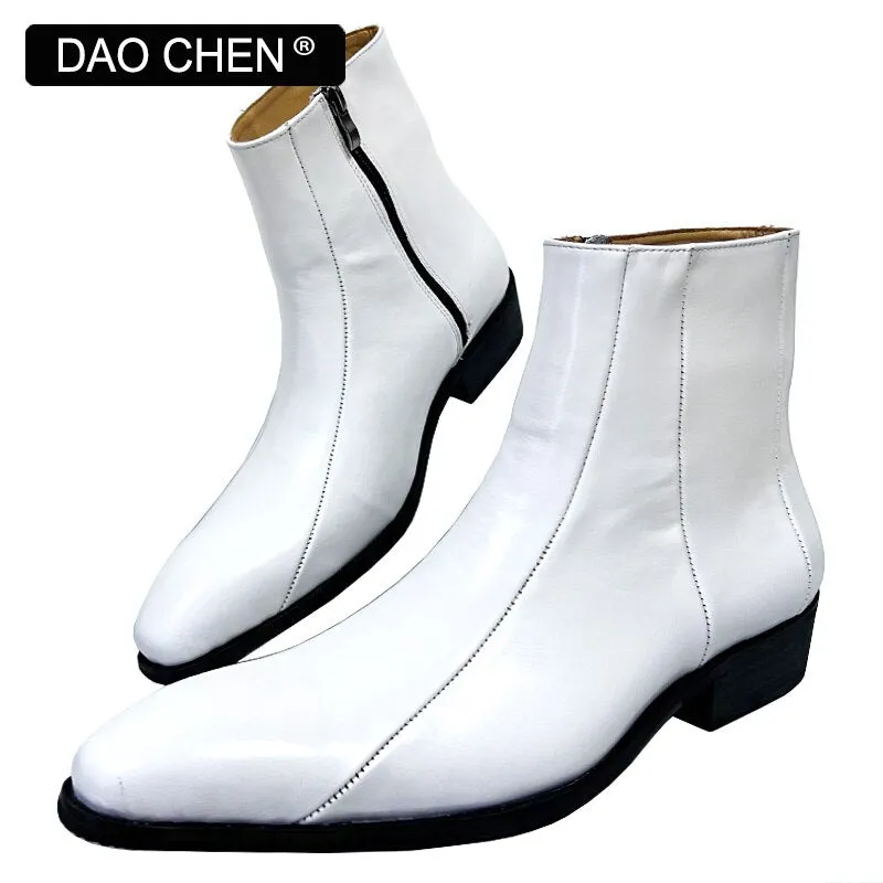 white leather dress shoe boots for men's wedding