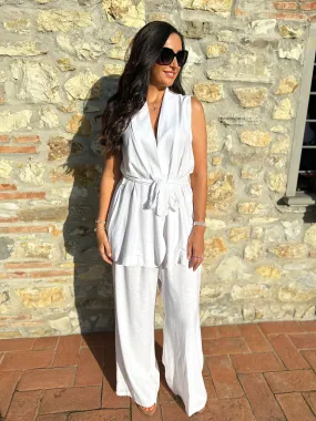 White Linen Wide Leg Pants