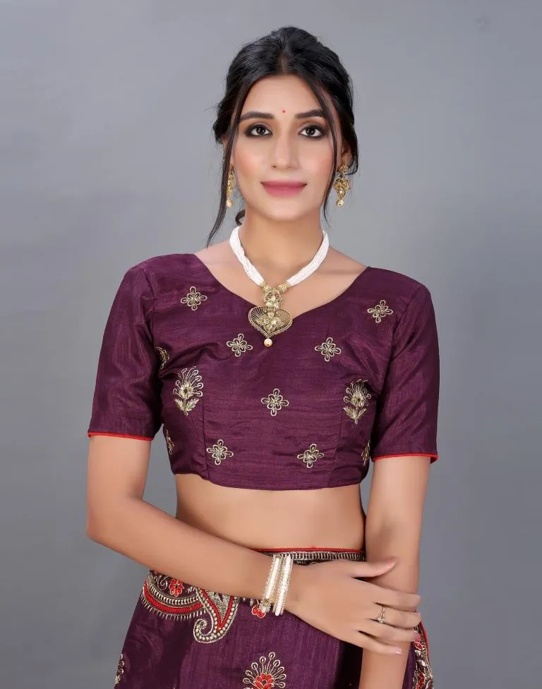 Wine Embroidery Saree