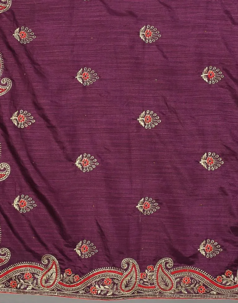 Wine Embroidery Saree