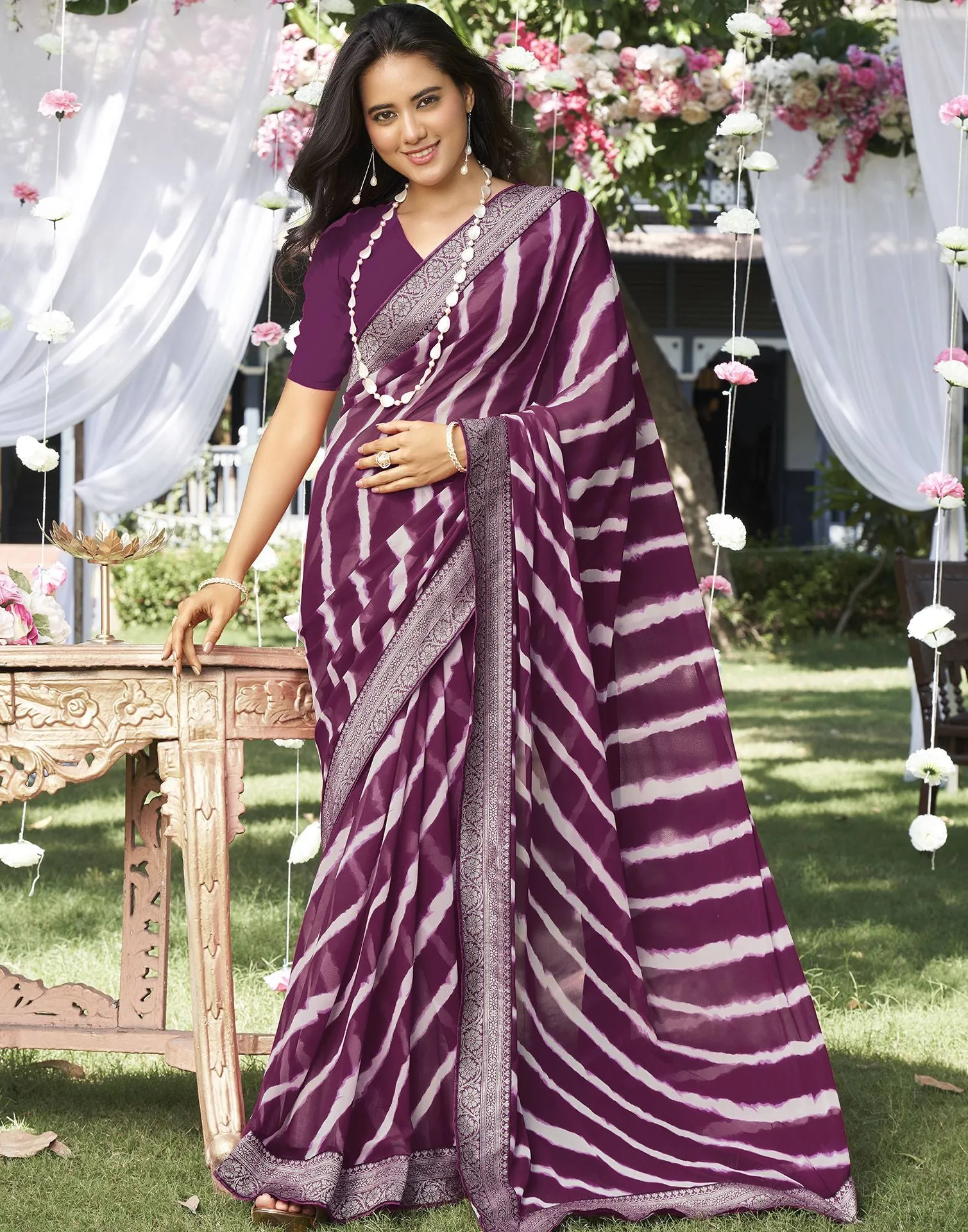 Wine Printed Saree