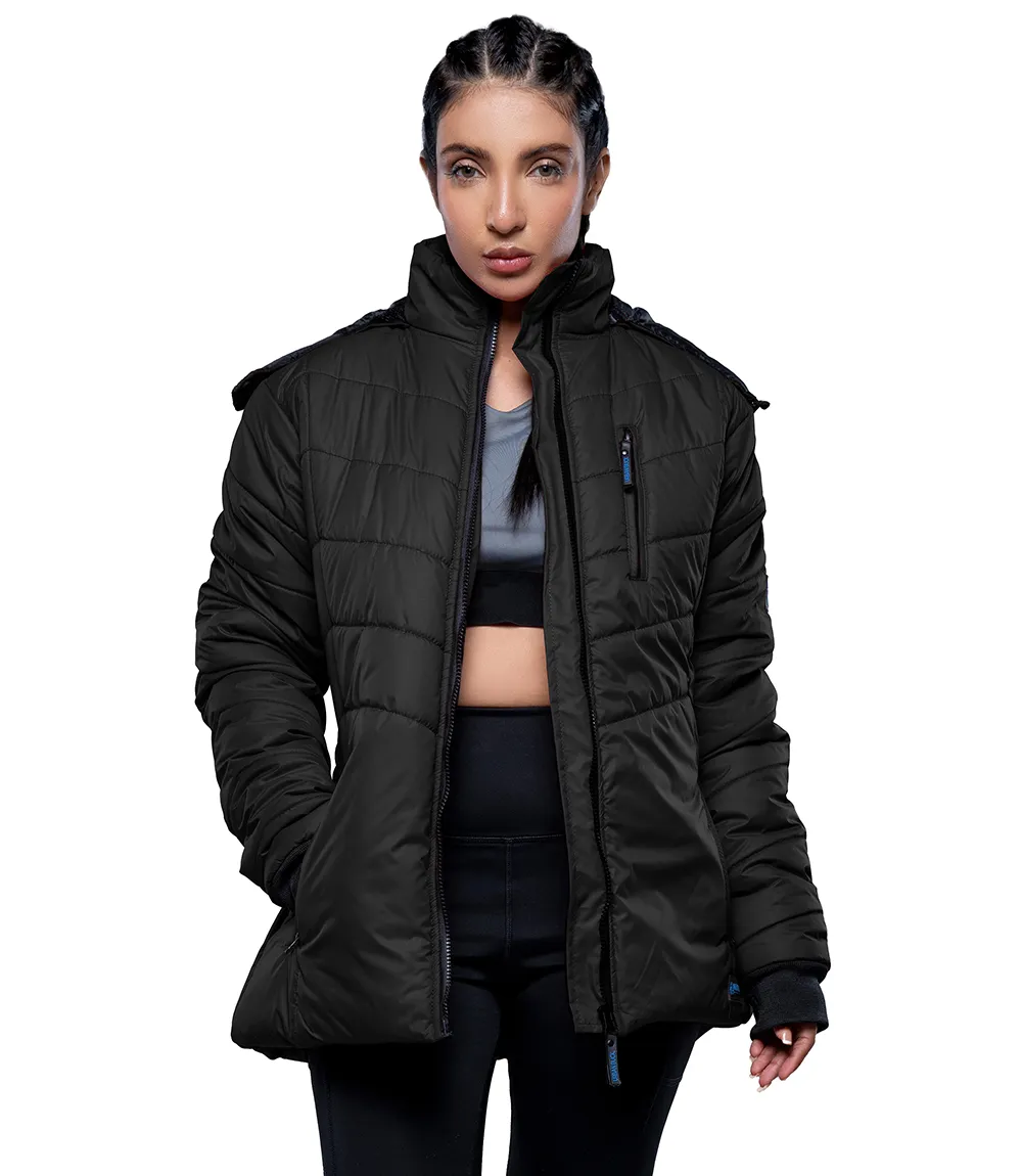 Women's Faux-Fur-Trim Black Hooded Puffer Jacket