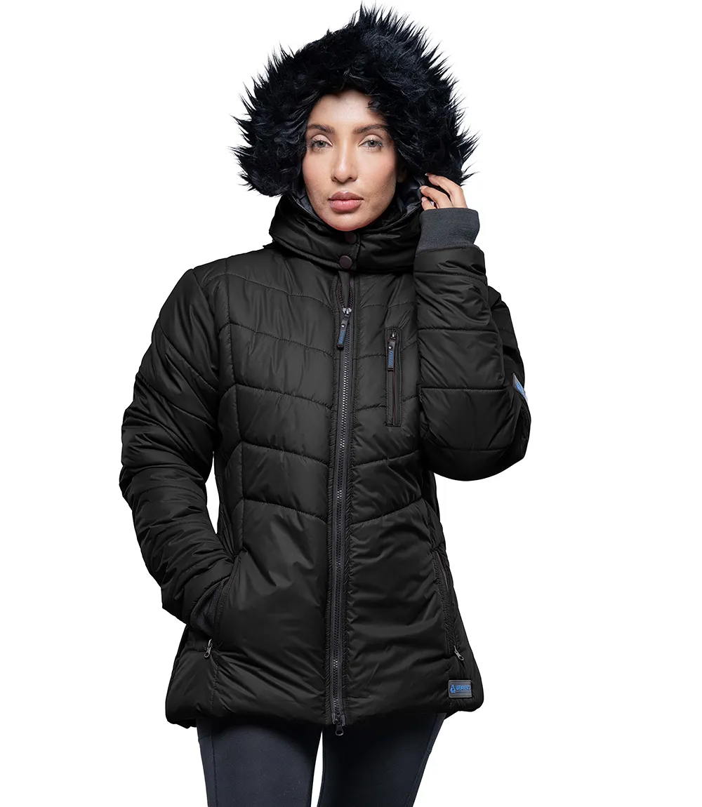 Women's Faux-Fur-Trim Black Hooded Puffer Jacket