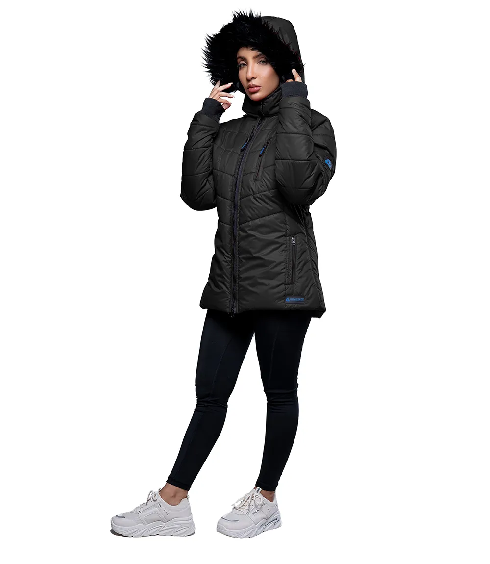 Women's Faux-Fur-Trim Black Hooded Puffer Jacket