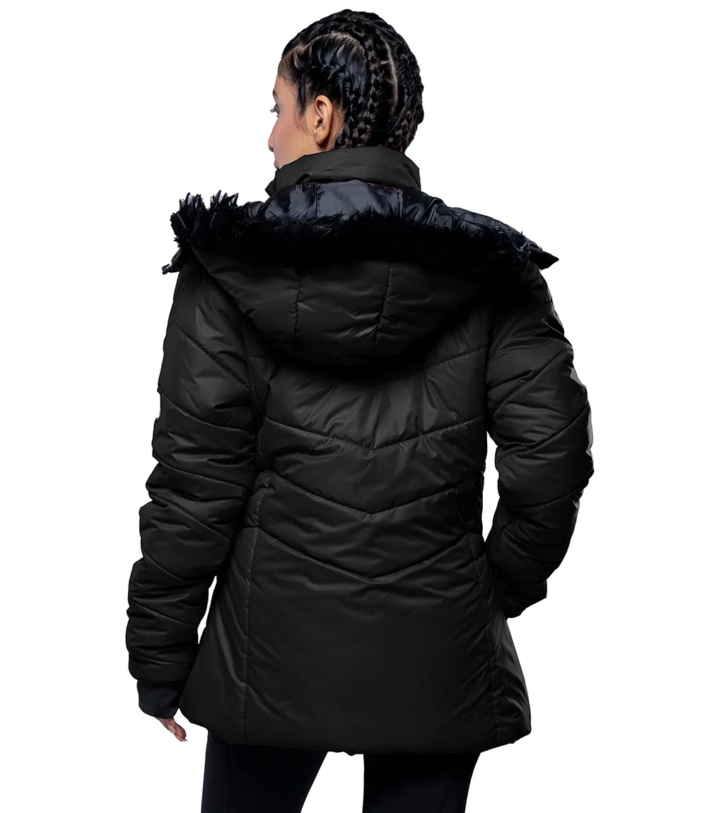 Women's Faux-Fur-Trim Black Hooded Puffer Jacket