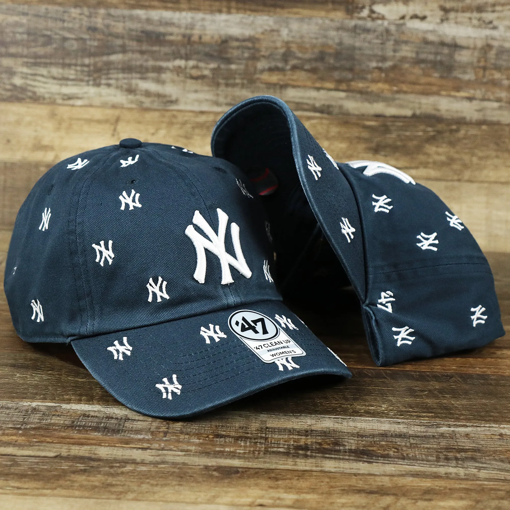 Women's New York Yankees All Over Logo Dad Hat Navy Women's Hat.