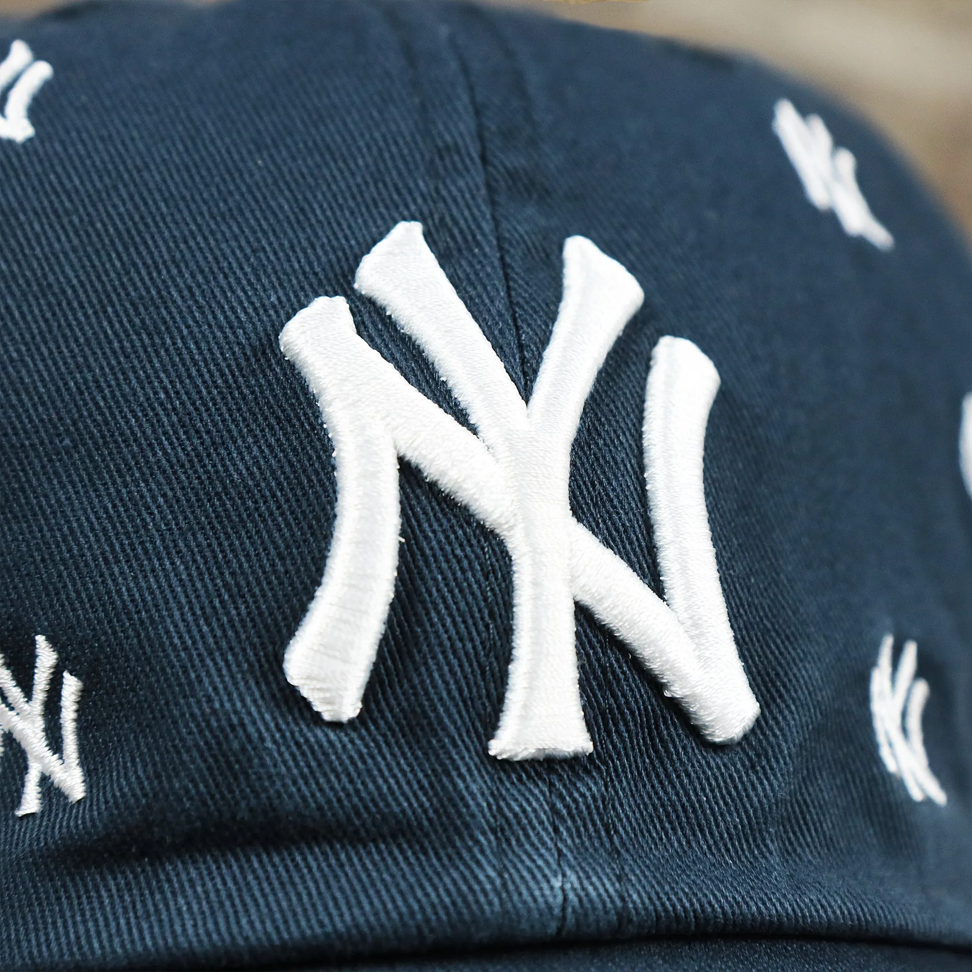 Women's New York Yankees All Over Logo Dad Hat Navy Women's Hat.