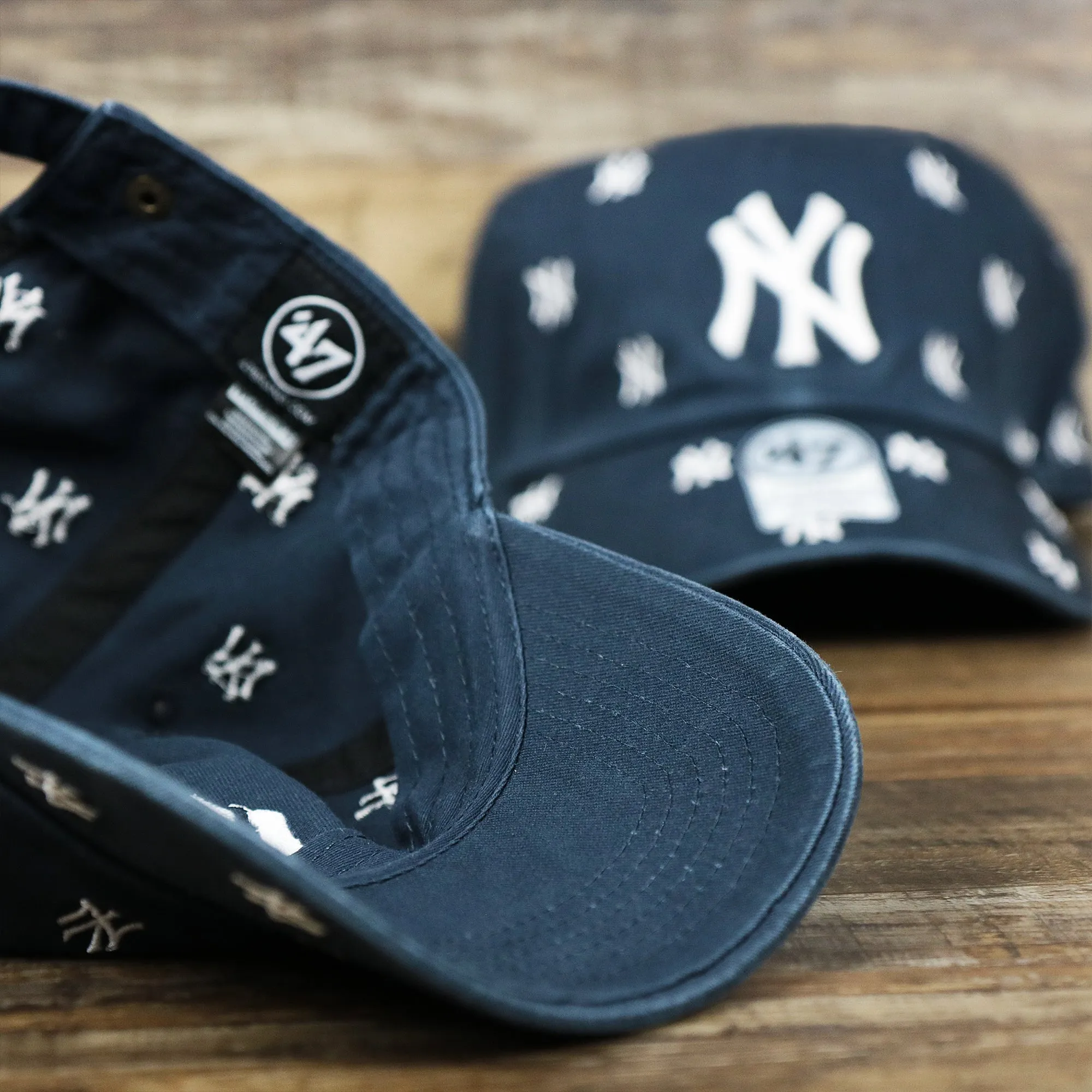 Women's New York Yankees All Over Logo Dad Hat Navy Women's Hat.