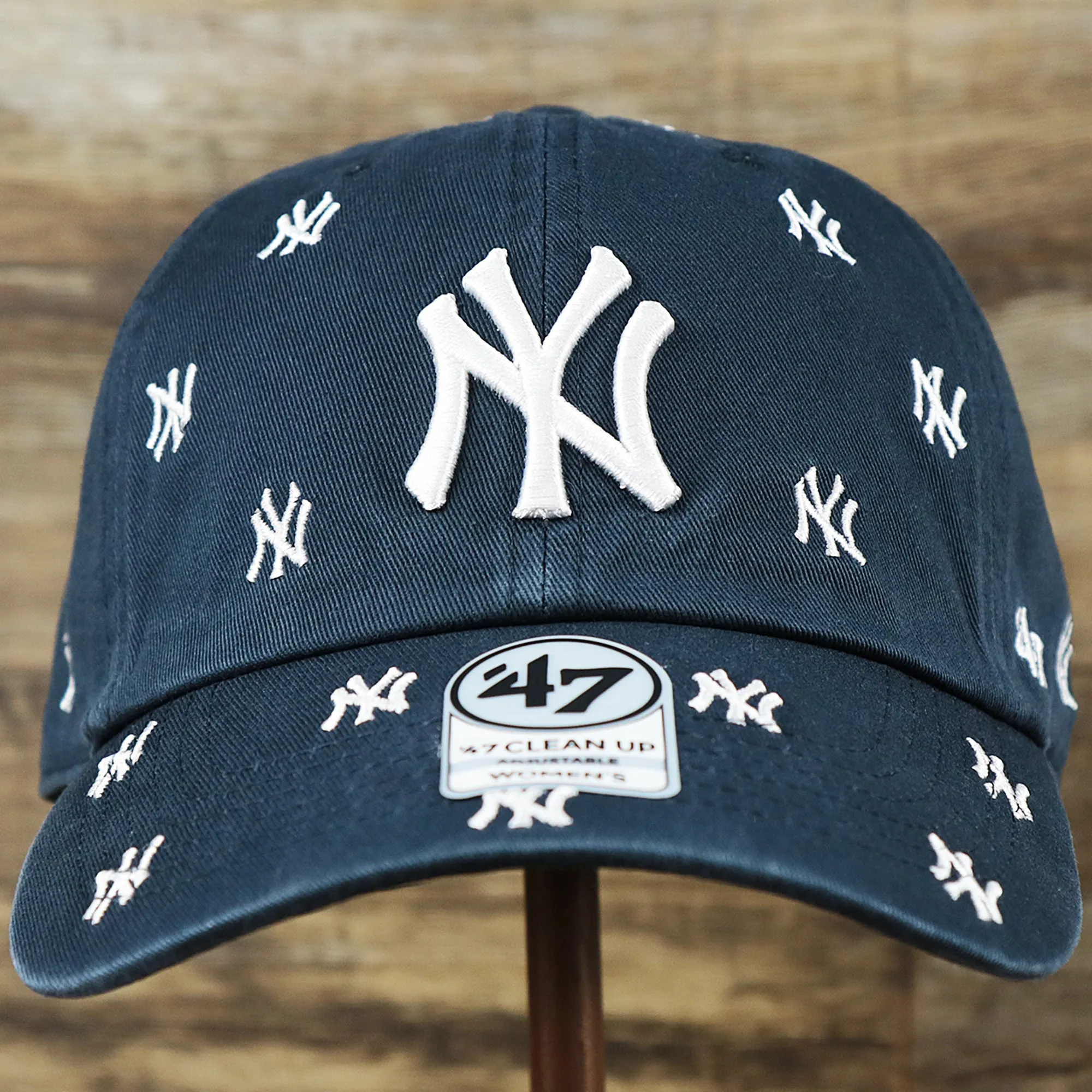 Women's New York Yankees All Over Logo Dad Hat Navy Women's Hat.