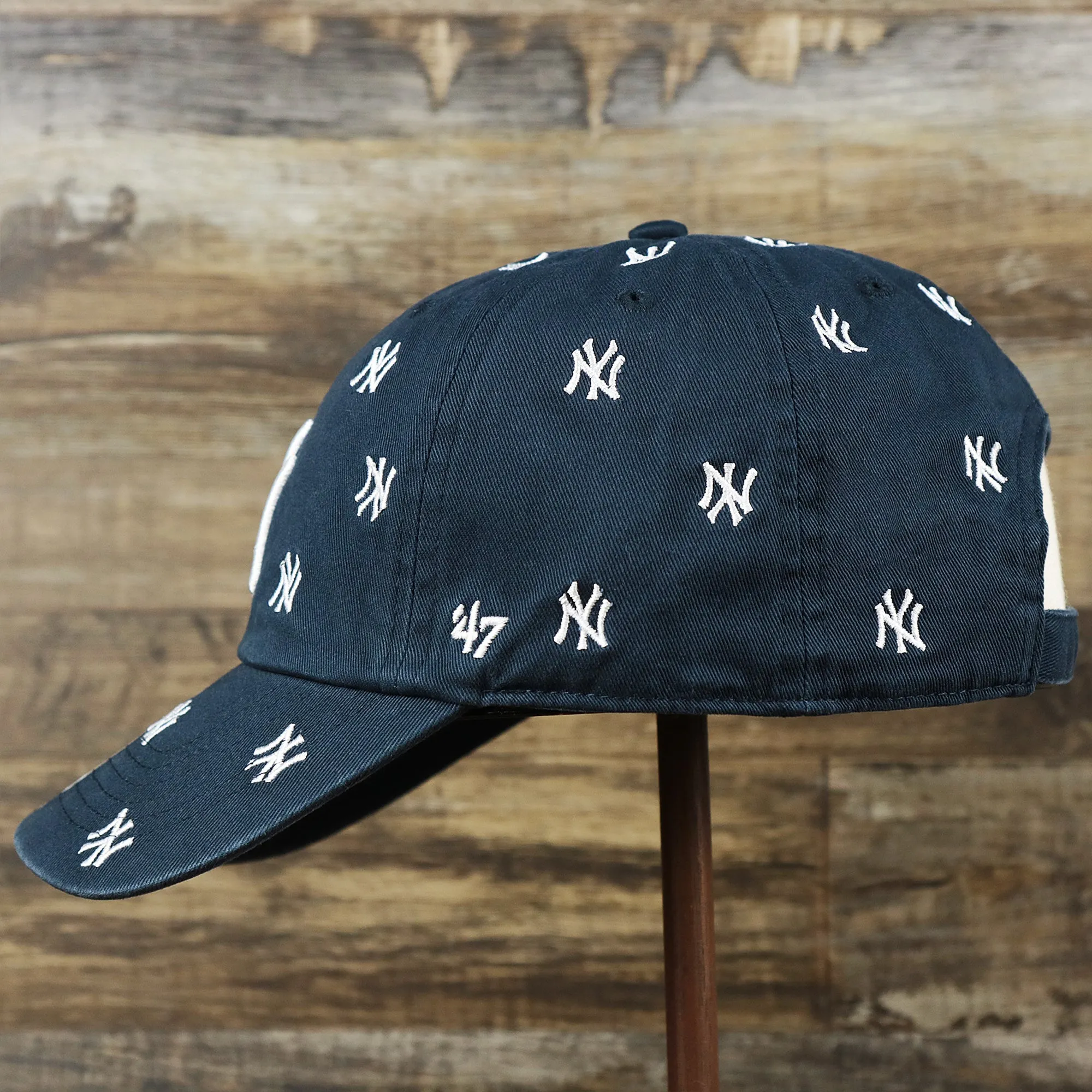 Women's New York Yankees All Over Logo Dad Hat Navy Women's Hat.