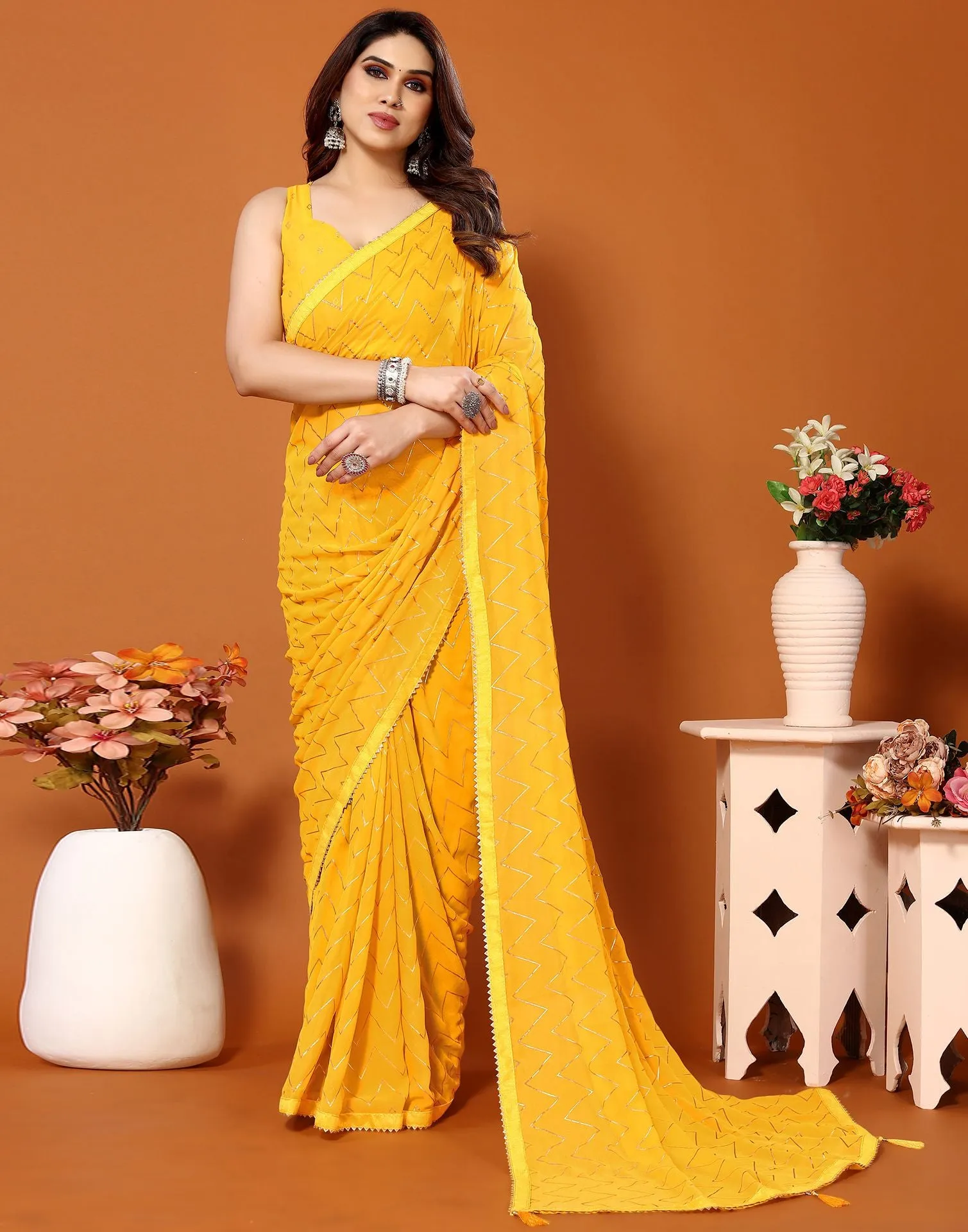 Yellow Printed Saree