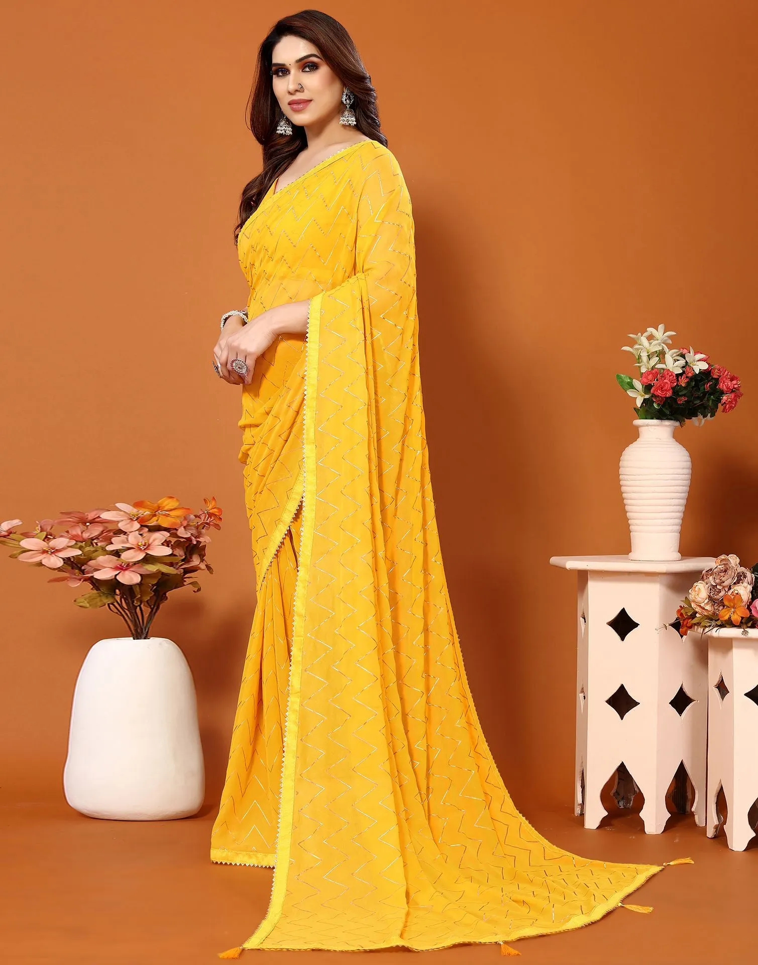 Yellow Printed Saree