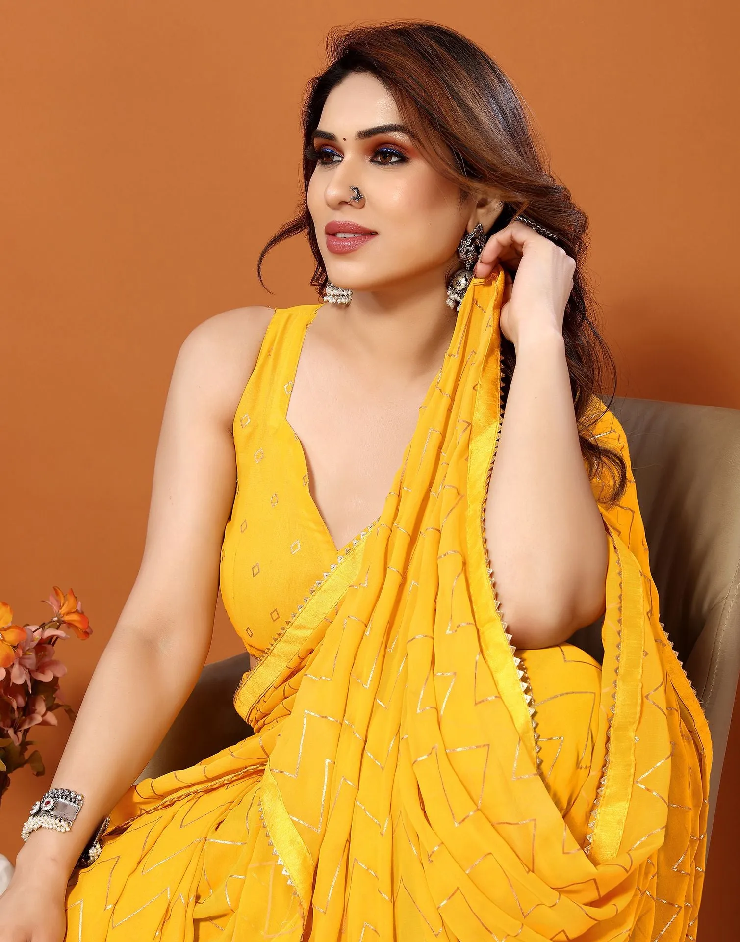 Yellow Printed Saree