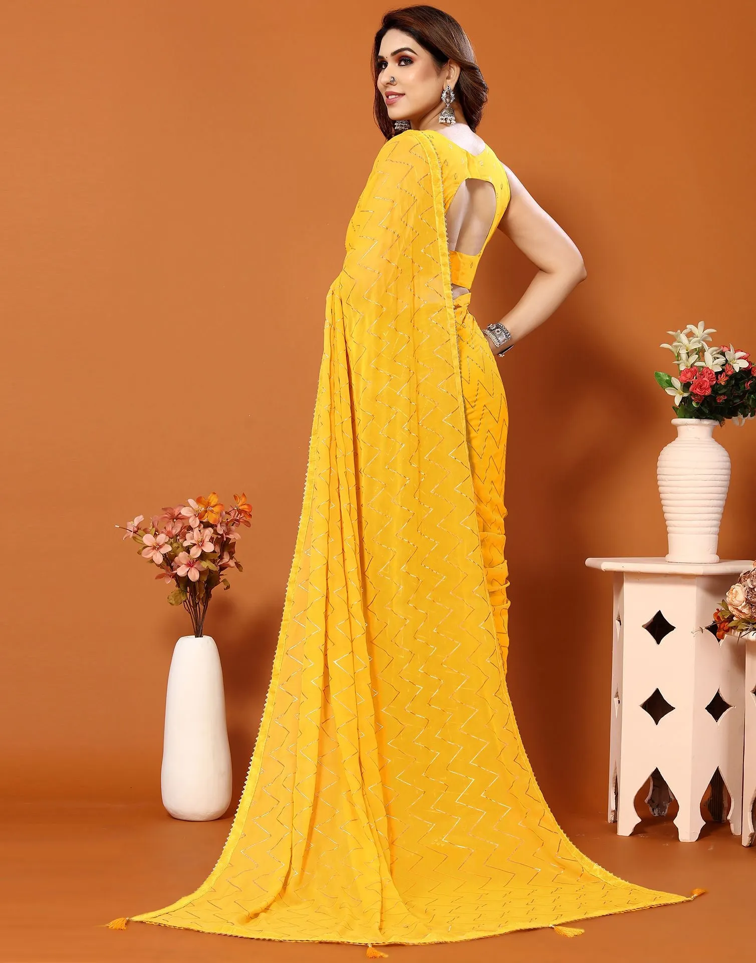 Yellow Printed Saree