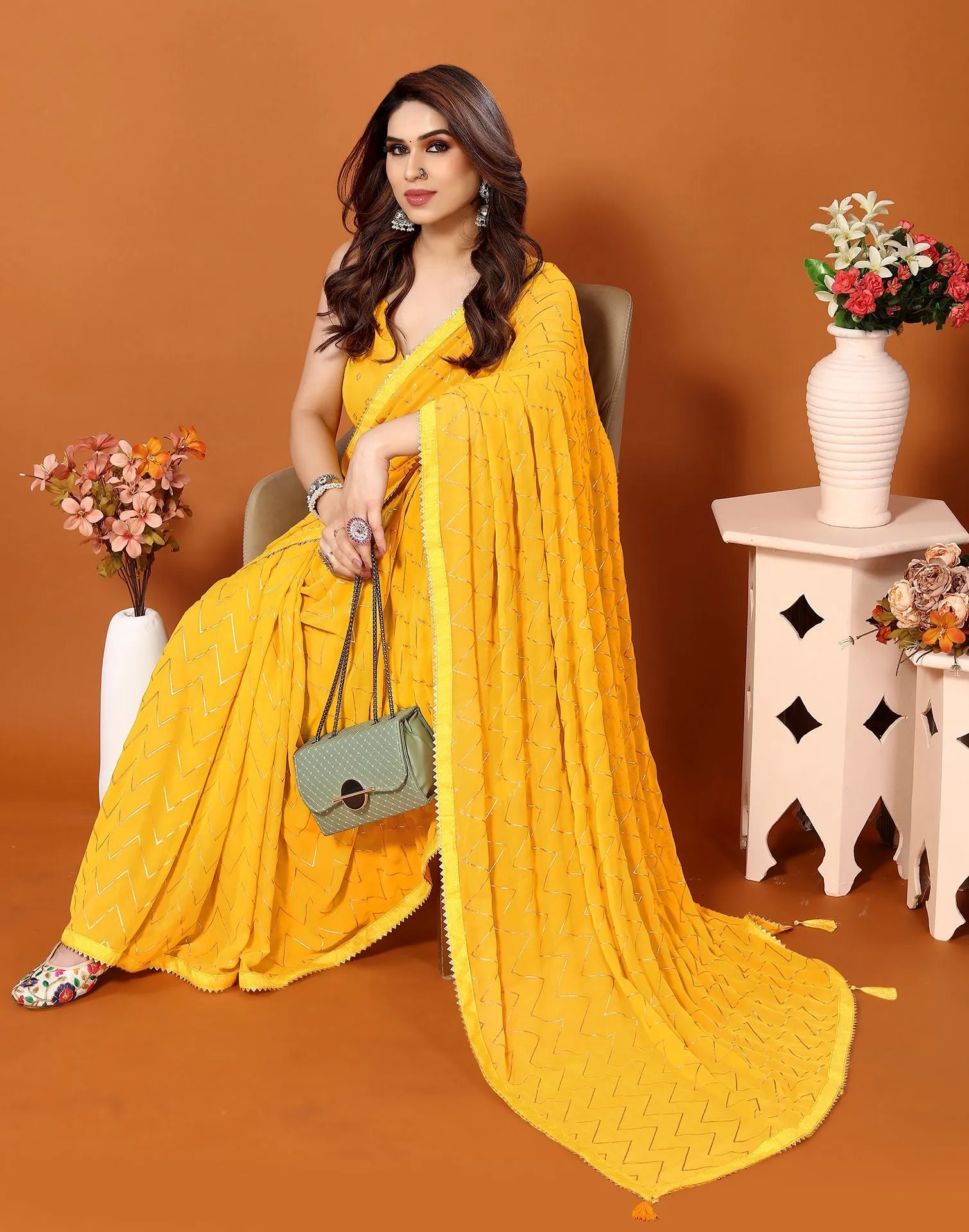 Yellow Printed Saree