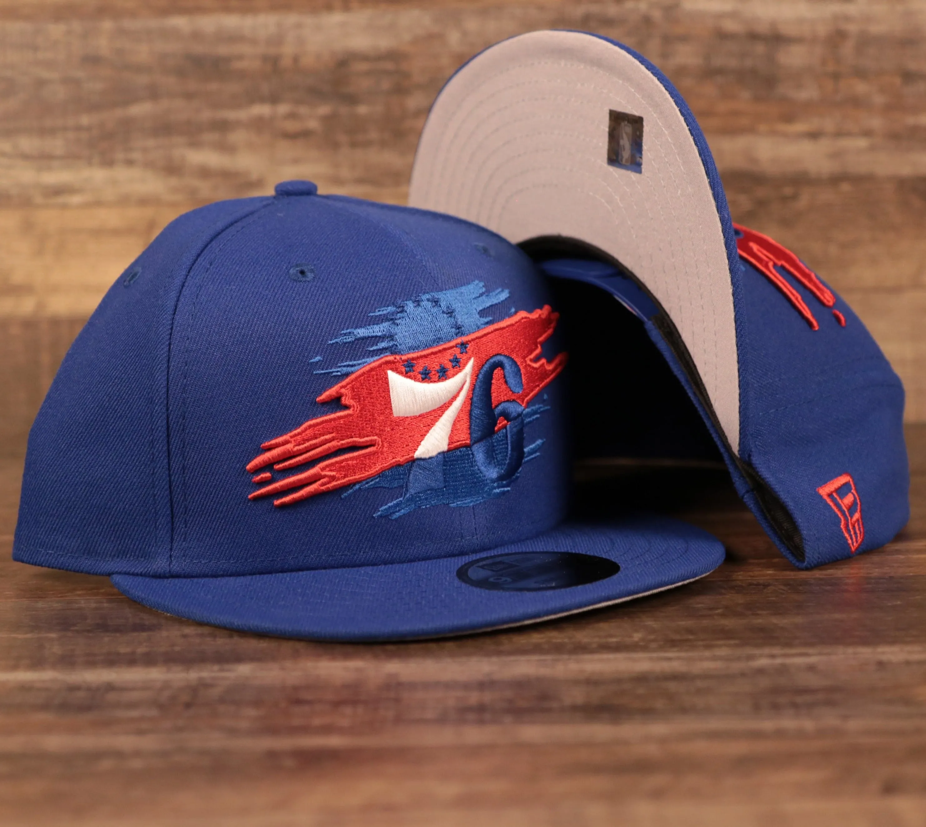 Youth Philadelphia 76ers Tear Logo Royal Blue Snapback Hat | Sixers Tear Logo Snapback Hat | Gray Underbrim Hat